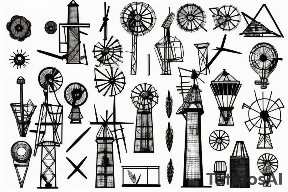 Brutalist windmill tattoo idea
