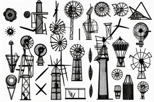 Brutalist windmill tattoo idea