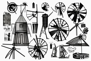 Brutalist building with windmill tattoo idea