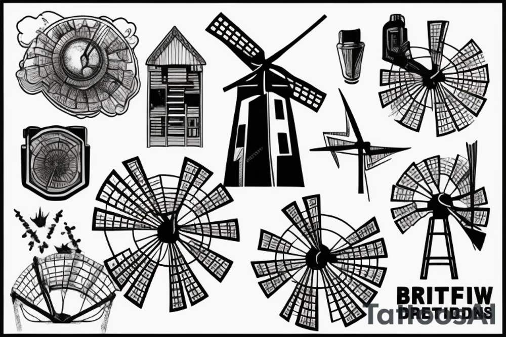 Brutalist building with windmill tattoo idea