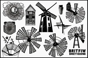 Brutalist building with windmill tattoo idea