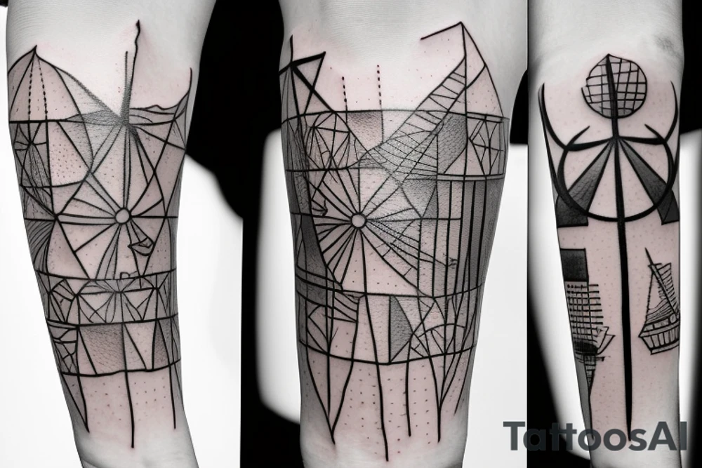 Brutalist four-pronged windmill tattoo idea
