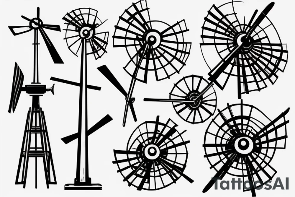 Brutalist four-pronged windmill tattoo idea
