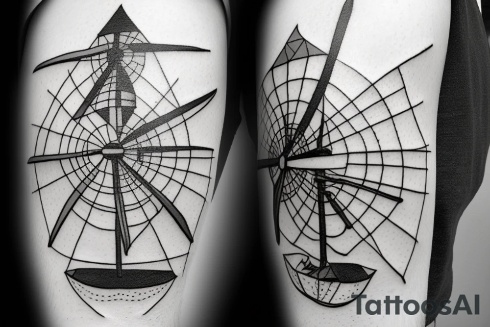 Brutalist windmill with four sails tattoo idea