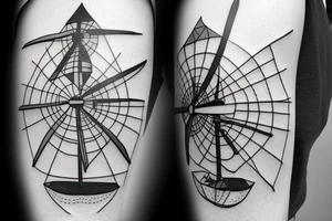 Brutalist windmill with four sails tattoo idea