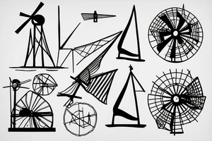 Brutalist windmill with four sails tattoo idea