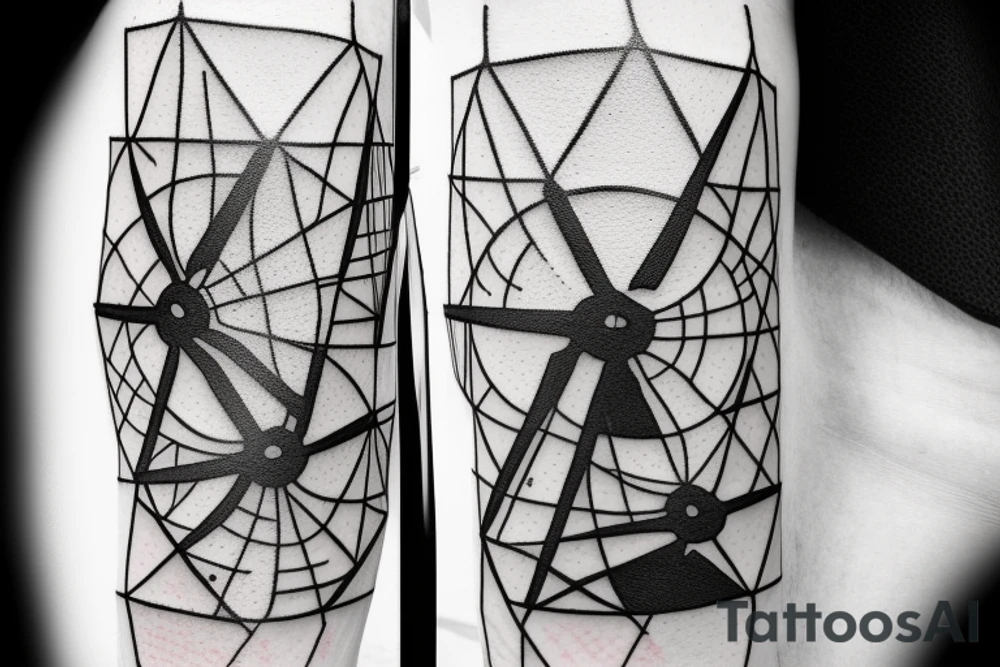 Front of hexagonal brutalist windmill with four stationary sails tattoo idea