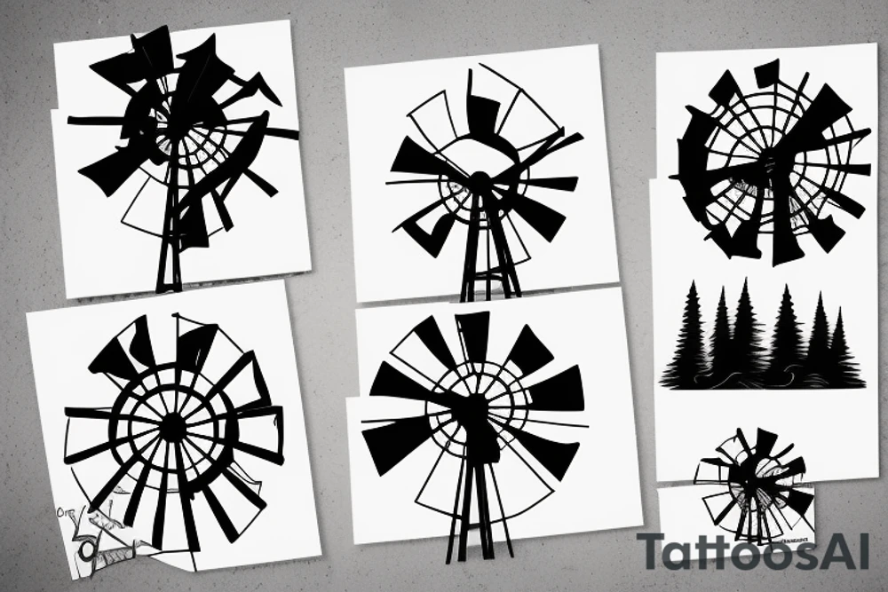 Windmill with four stationary sails tattoo idea