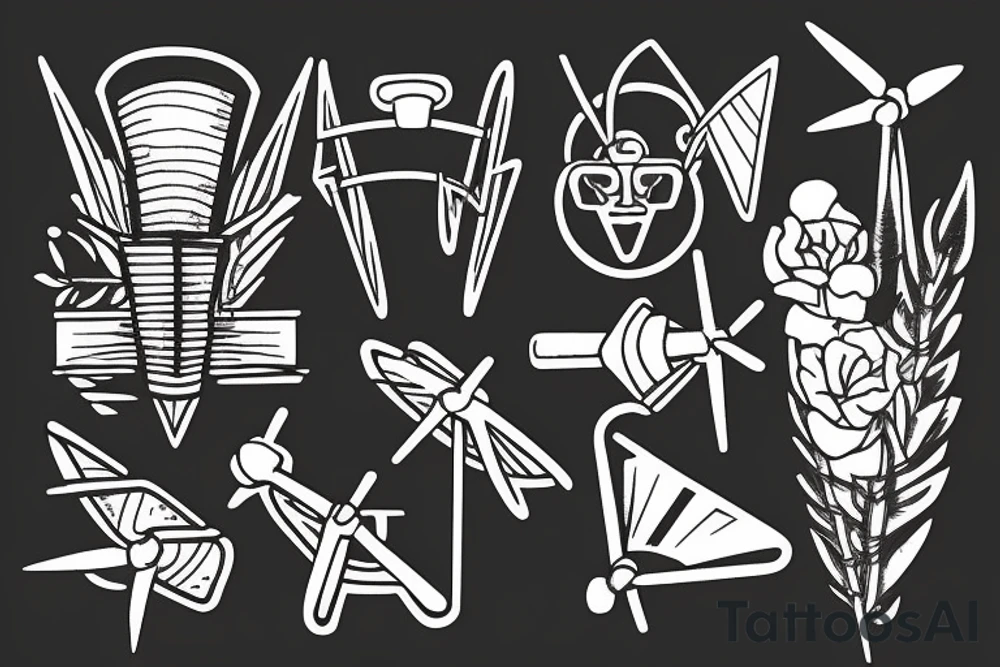 Brutalist stationary windmill tattoo idea