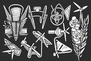 Brutalist stationary windmill tattoo idea