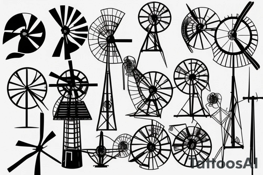 Brutalist stationary windmill tattoo idea