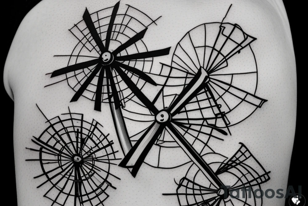 Brutalist windmill with four still blades based on the Red Windmill in Port Elizabeth tattoo idea