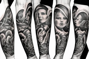 family watching over clouds with angels tattoo idea