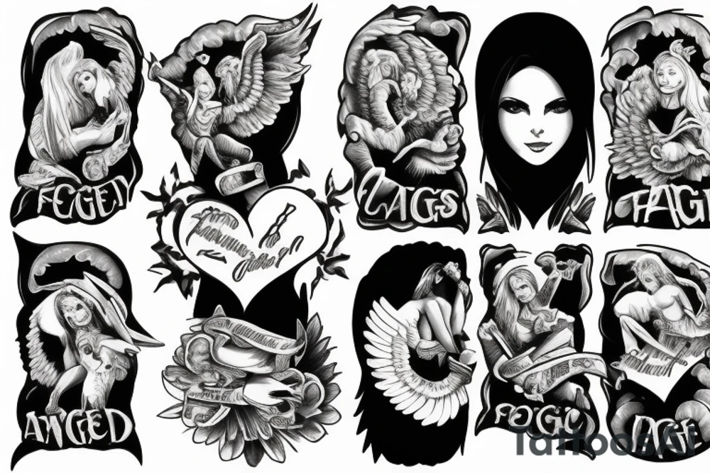 family watching over clouds with angels tattoo idea