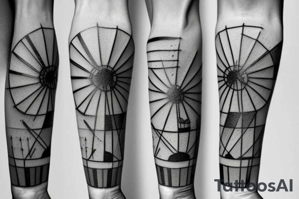Simplistic refined brutalist modernist windmill with clean straight lines tattoo idea