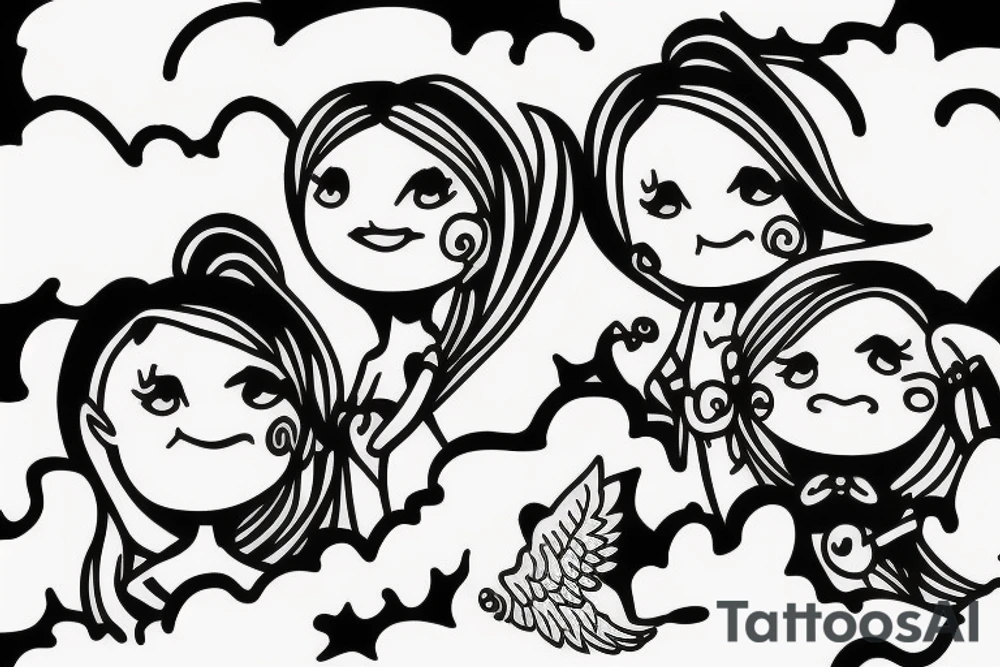 family watching over clouds with angels tattoo idea