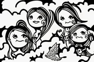 family watching over clouds with angels tattoo idea