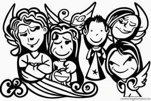 family watching over clouds with angels tattoo idea