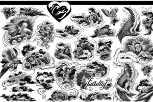 family watching over clouds with angels tattoo idea
