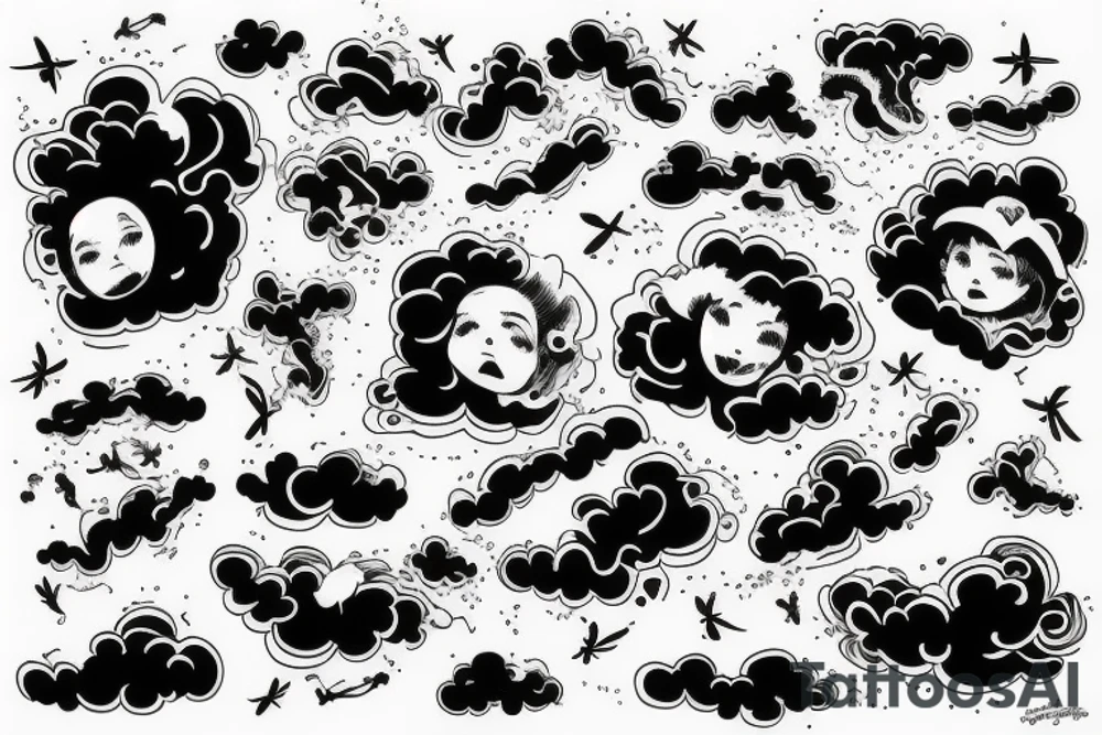 family watching over clouds with angels tattoo idea