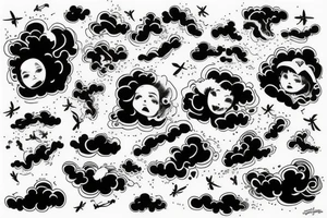 family watching over clouds with angels tattoo idea