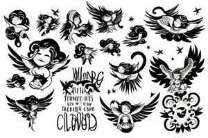 family watching over clouds with angels tattoo idea