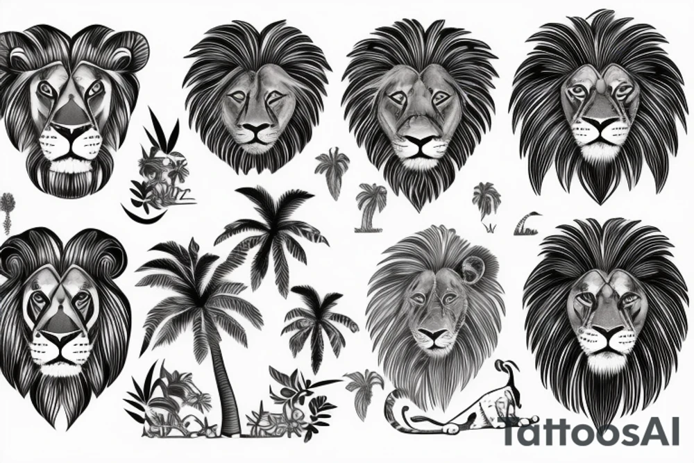 lion with palmtree tattoo idea