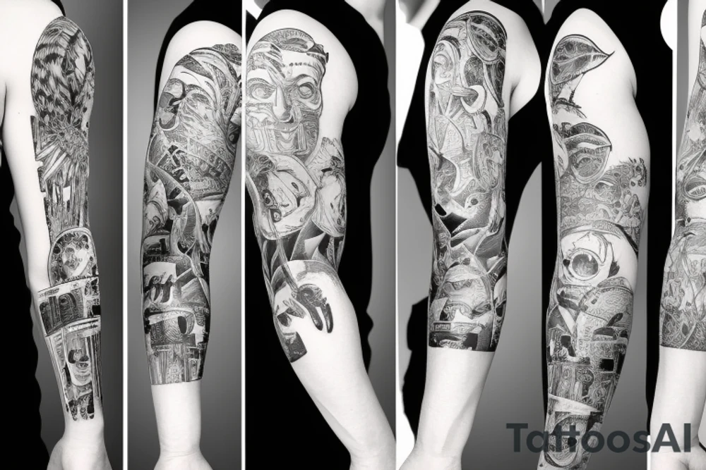 Me, myself and I, absurdism forearm half sleeve tattoo idea