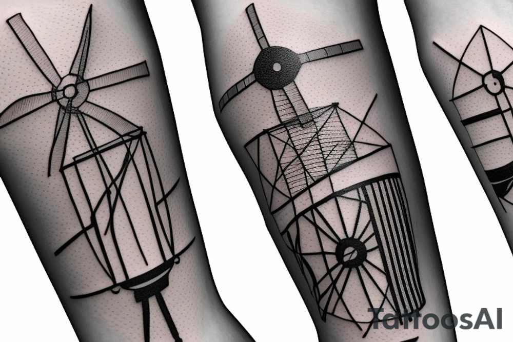Modernist windmill with four still blades in x-shape tattoo idea