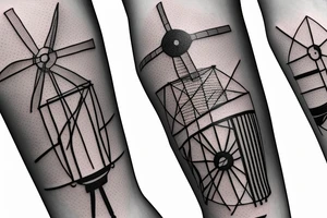 Modernist windmill with four still blades in x-shape tattoo idea