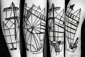 Brutalist windmill with still x-shape sails tattoo idea