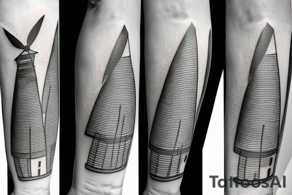 Brutalist windmill with still x-shape sails tattoo idea