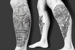 Roman Empire leg sleeve tattoo idea