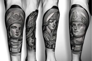 Roman Empire leg sleeve tattoo idea