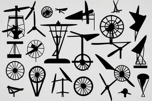 Brutalist ultra-minimal windmill with propellers in x shape tattoo idea