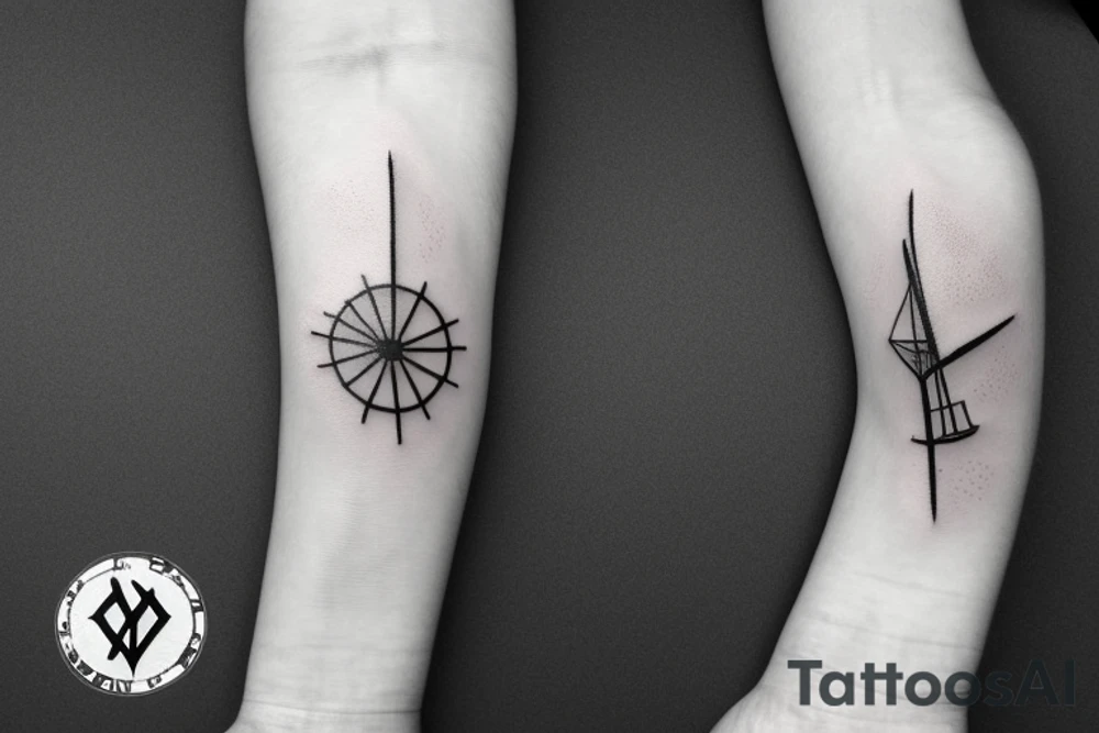 Brutalist ultra-minimal windmill with propellers in x shape tattoo idea