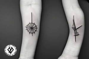 Brutalist ultra-minimal windmill with propellers in x shape tattoo idea