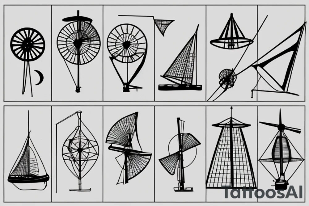 brutalist ultra-minimalist windmill with stationary sails tattoo idea