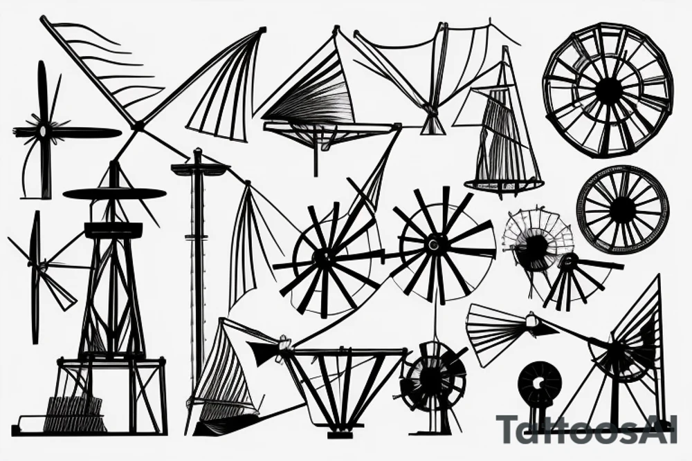 brutalist ultra-minimalist windmill with stationary sails tattoo idea