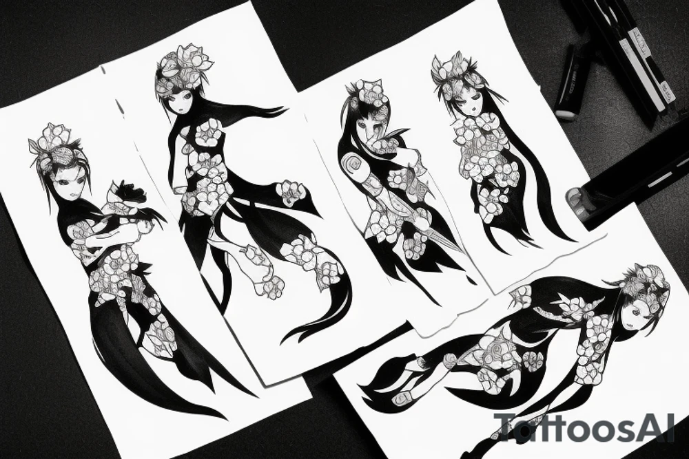 ninja girl holding sakura tattoo idea