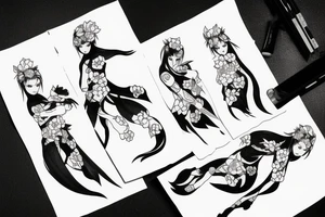 ninja girl holding sakura tattoo idea