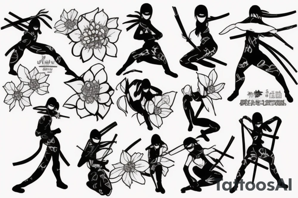 ninja girl holding sakura tattoo idea