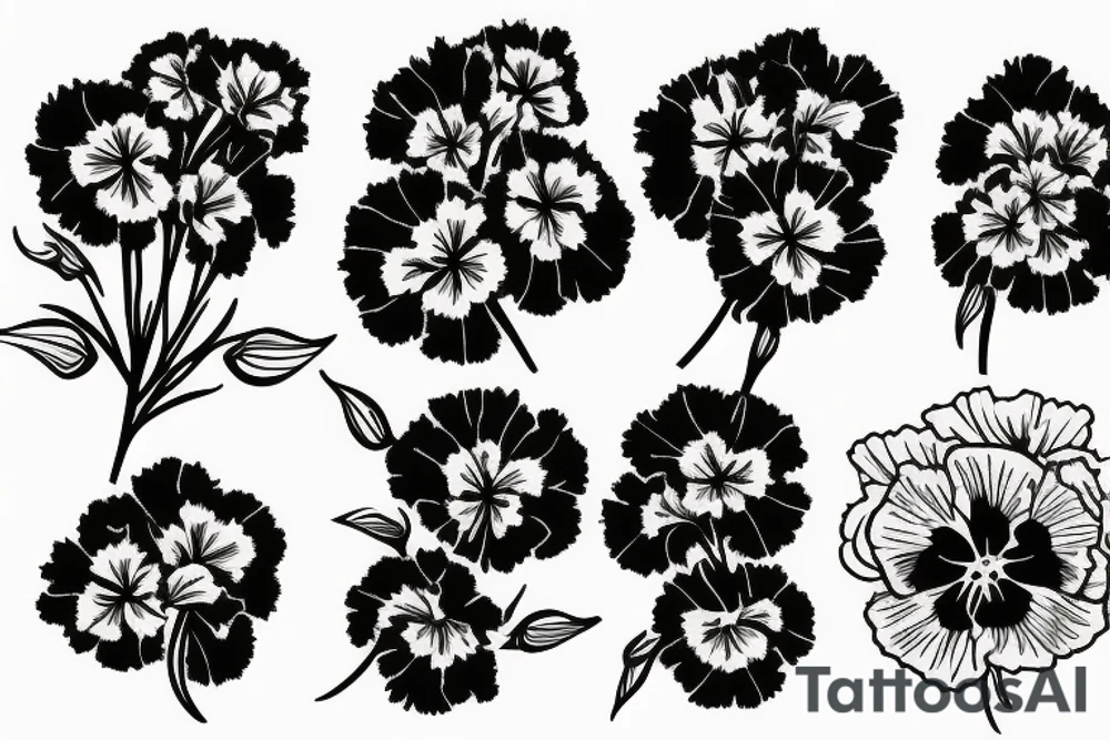 Bunch of carnations and one pansy tattoo idea