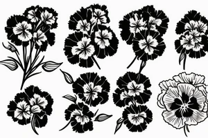 Bunch of carnations and one pansy tattoo idea