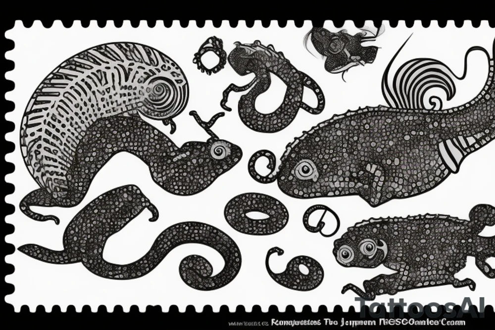 Chameleon in japanese post stamp tattoo idea