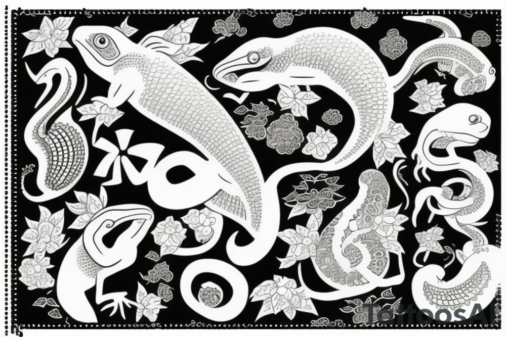 Chameleon in japanese post stamp tattoo idea