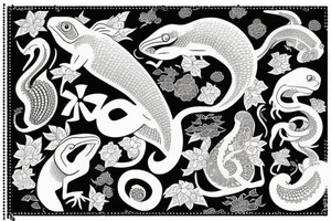 Chameleon in japanese post stamp tattoo idea