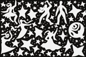 Dancing figures with stars in circle tattoo idea