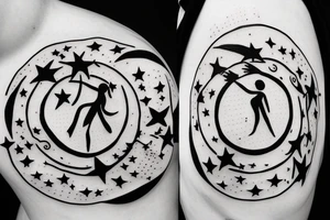 Dancing figures with stars in circle tattoo idea