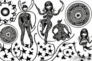 Dancing figures with stars in circle tattoo idea
